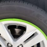 Green AlloyGator Wheel and Tyre Protection on Silver Alloy Wheel