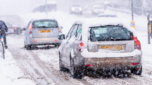 Cars driving in the snow