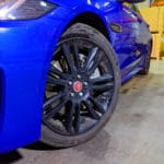 Black AlloyGator Wheel and Tyre Protection on Blue Jaguar