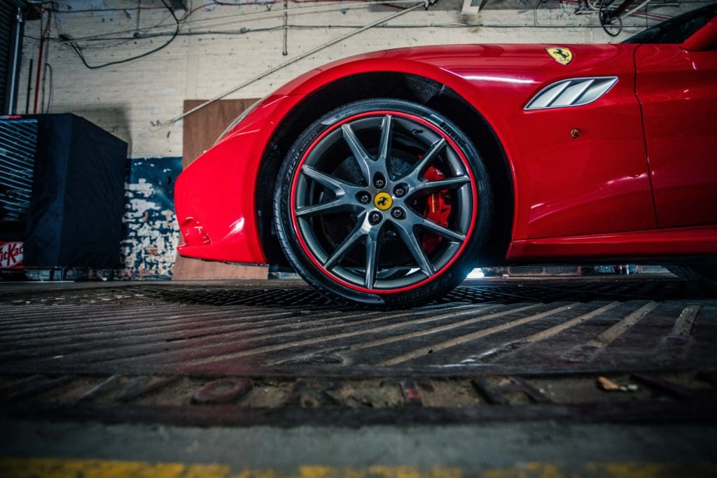 Red AlloyGator Wheel and Tyre Protection on Red Ferrari